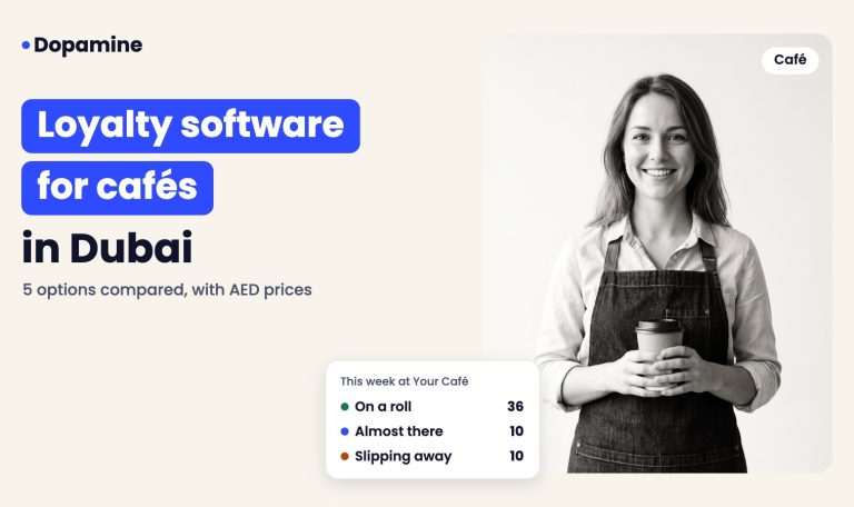 Smiling barista, cover for loyalty program software for cafés in dubai