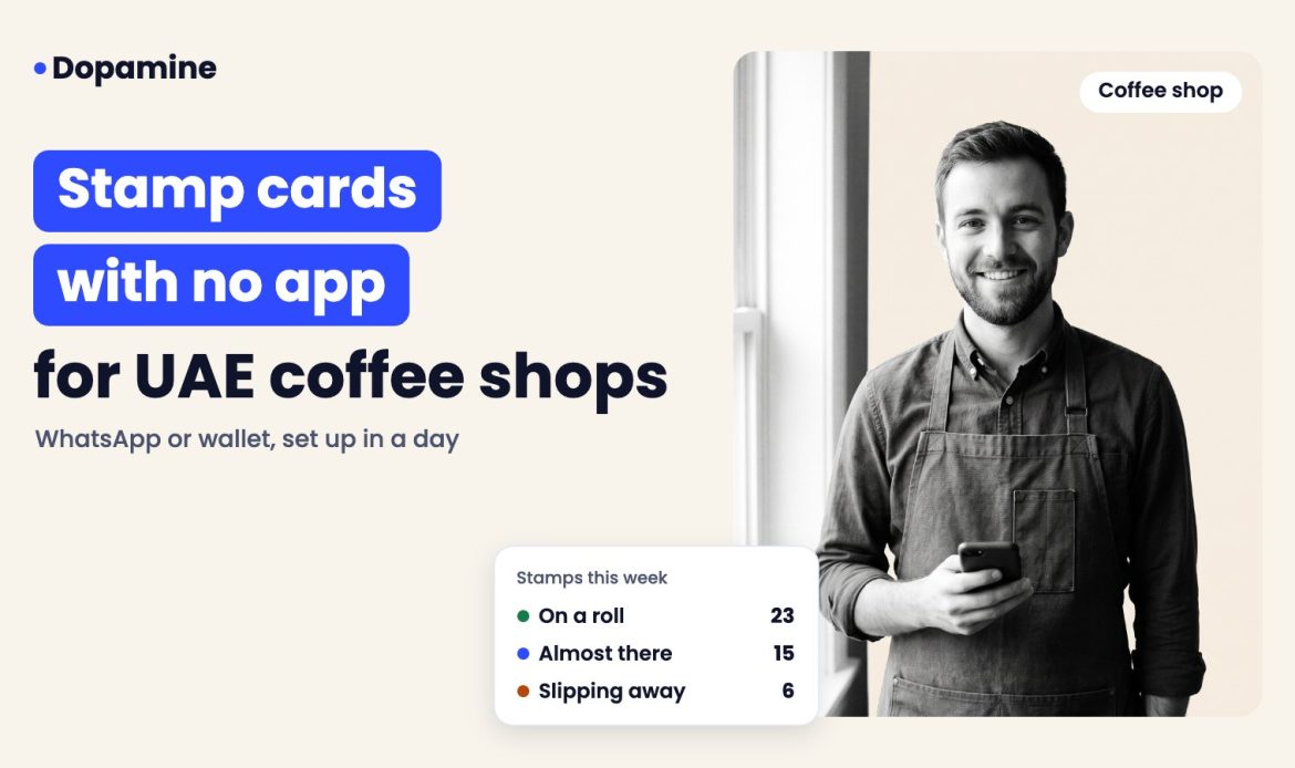 Smiling barista, cover for digital stamp card without an app