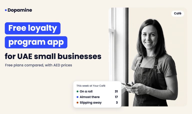 Smiling barista, cover for free loyalty program app for small businesses in the uae (2026)