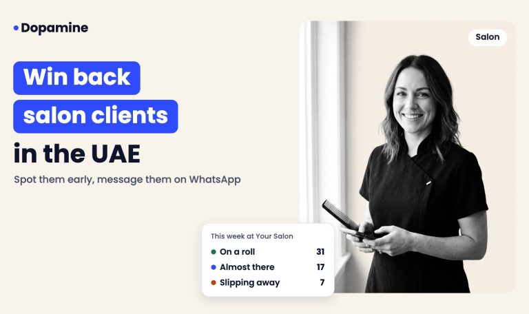 Smiling salon stylist, cover for how uae salons win back clients who stopped coming (and the software that helps)